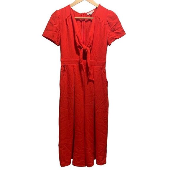 Gianni Bini red tie front wide leg romper jumpsuit culottes XS - Picture 2 of 8